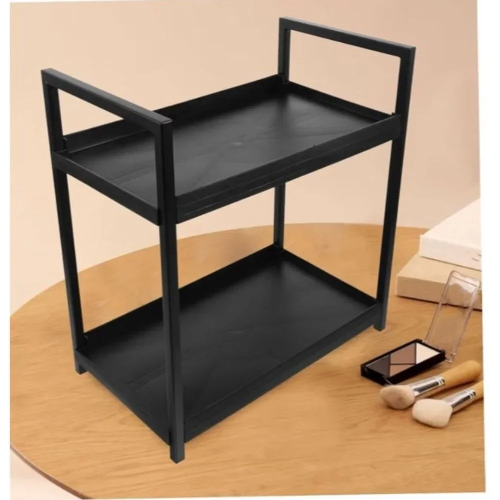 Two-Tier Black Metal/Plastic Storage Organizer For Vanity & Bathroom Countertop